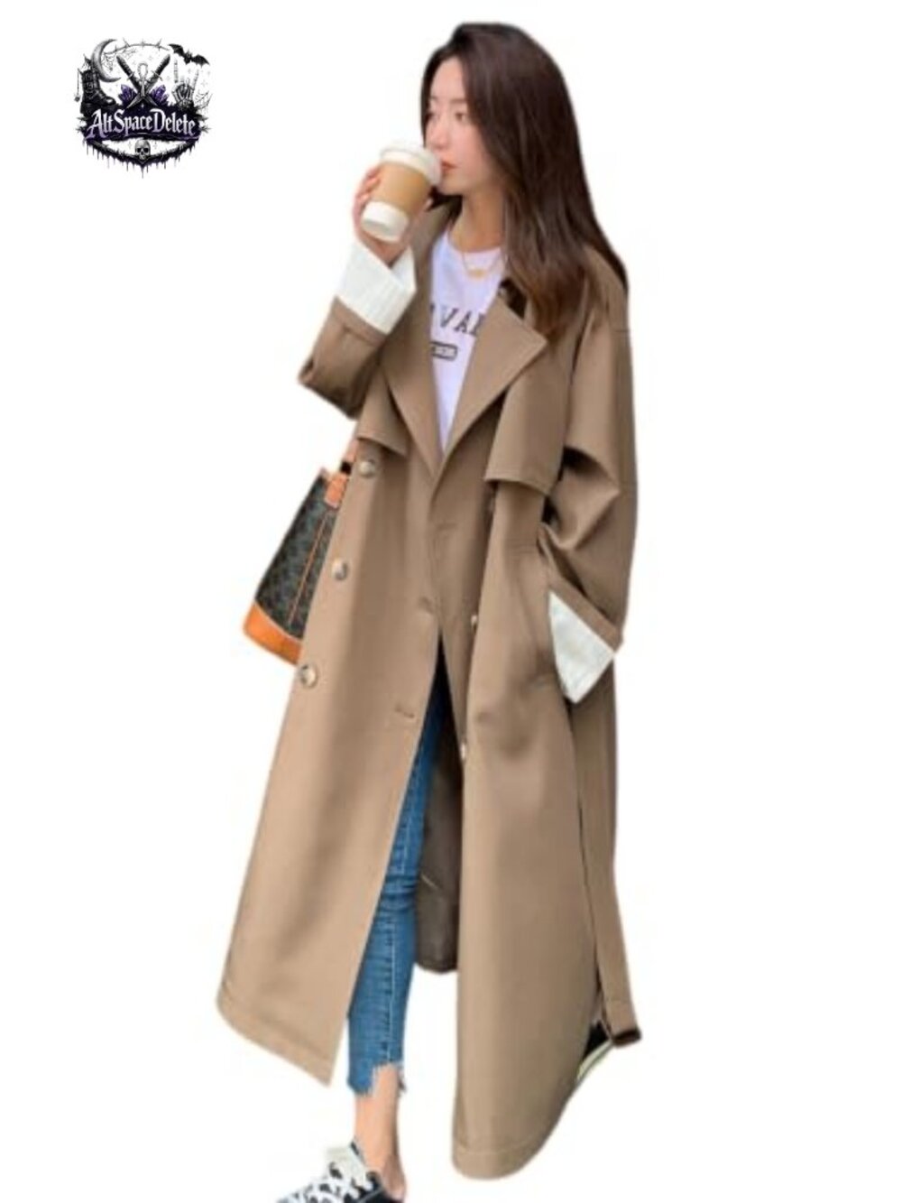 Oversized Long Double Breasted Trench Coat Windbreaker Outerwear